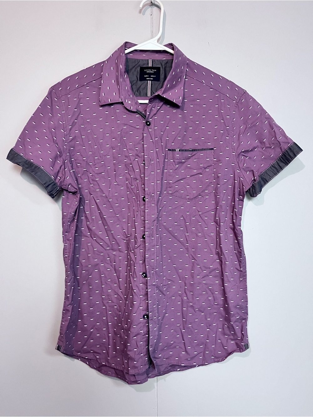 Level Ten Men’s Modern Short Sleeve Shirt Size M Purple Pattern